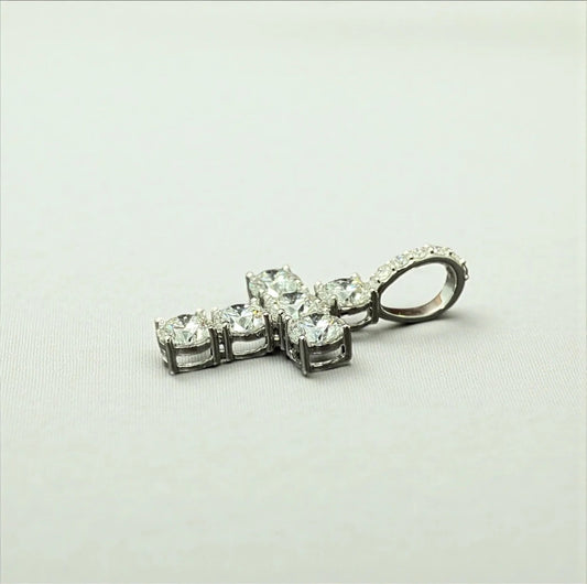 14K White Gold Lab Diamond Cross Pendant 6.27Ct Lab Dia Vs / 5.17gr / 1.5in