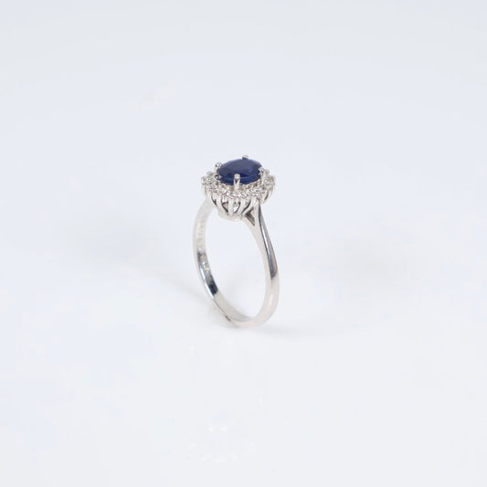 14K WG Diamond Solitaire With Sapphire Ring / 3.5gr / Sz 7 / 0.50Ct Dia