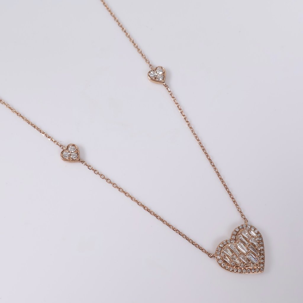 14K RG Diamond Heart Set Jewelry / 2.8gr / 1mm / 18in / 0.65Ct / VS2-SI / G-H