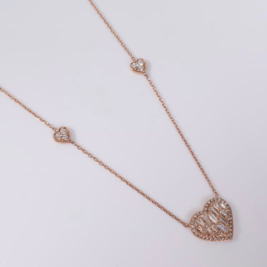 14K RG Diamond Heart Set Jewelry / 2.8gr / 1mm / 18in / 0.65Ct / VS2-SI / G-H