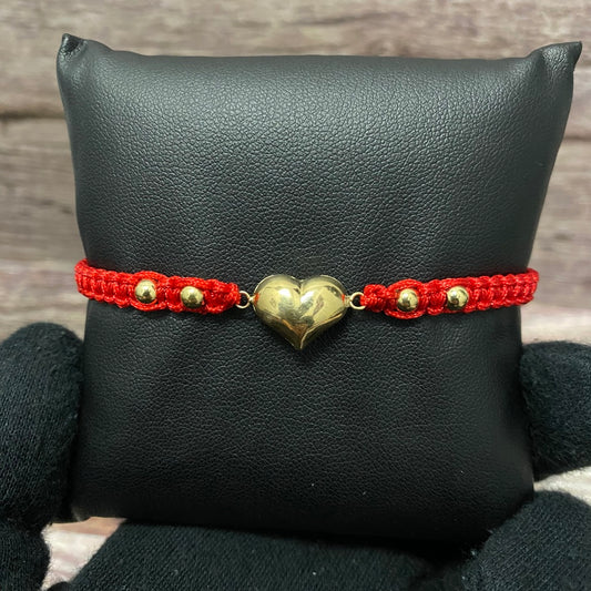 18K Yellow Gold Tejida Heart-Smooth Balls Bracelet Adjustable / 1.36gr