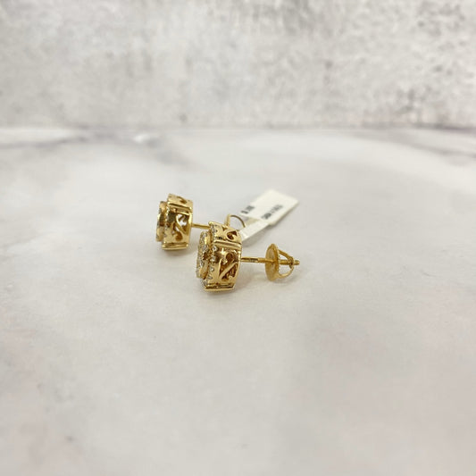 14K Yellow Gold Diamond Two Circle Stud Earrings 1.05Ct / 3.9gr