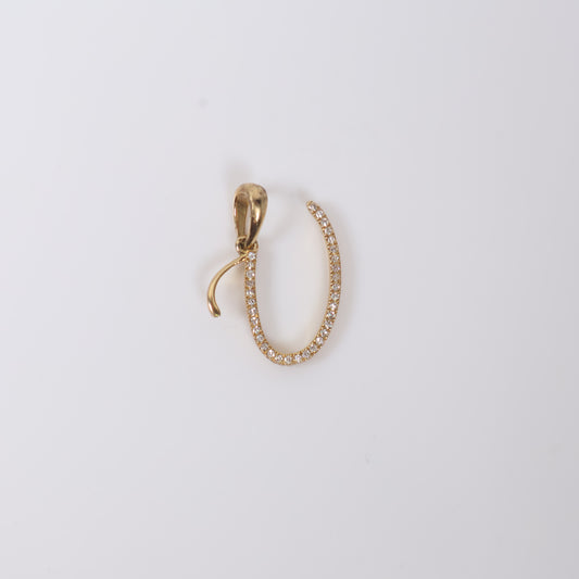 10K YG Diamond Little Letter U Italics Pendant / 1.13gr / 0.5in / D-0.10Ct