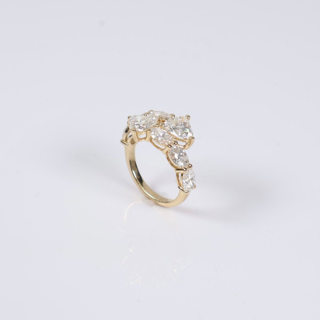 14K YG Lab Diamond Oval-Heart Cut Engagement Ring / 3.9gr / Sz 6.5 / 4.35Ct Lab / VS / F
