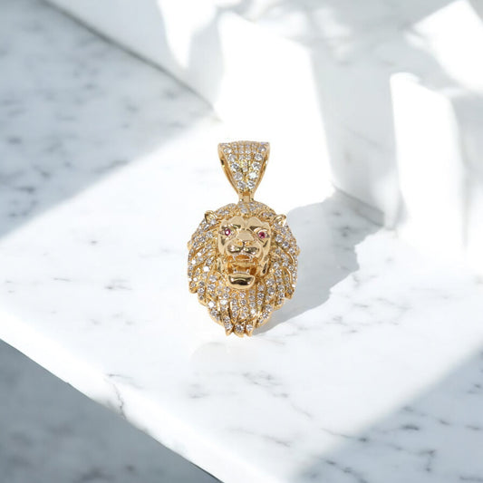 Lion Pendant 14K Yellow Gold With Diamond 3ct / 16.7gr