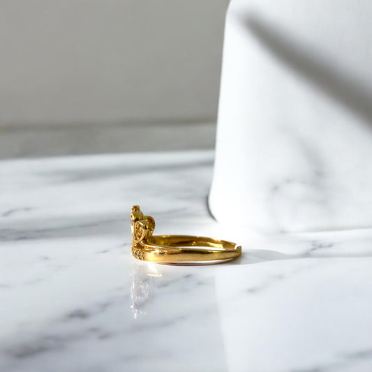 18K Yellow Gold Princess Crown Ring With Zircons / 2.1gr / Size 8