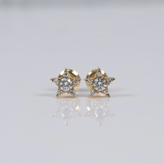 14K YG Lab Diamond Star Stud Earrings / 1.25gr / 8mm / 0.50 CTTW Lab VS / E-F