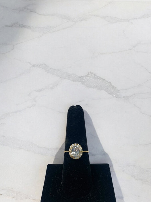 14K Yellow Gold Whitestone Ring With Zirconia / 2gr / Size 7