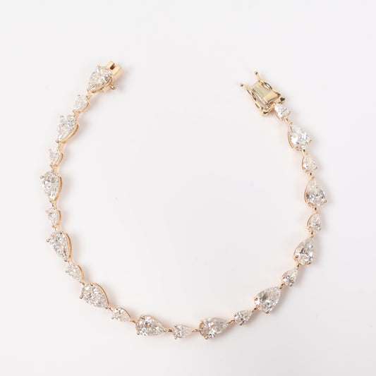 14K YG Lab Diamond Pear Brilliant Bracelet / 7.34gr / 5.4mm / 7in / CVD-10.35Ct