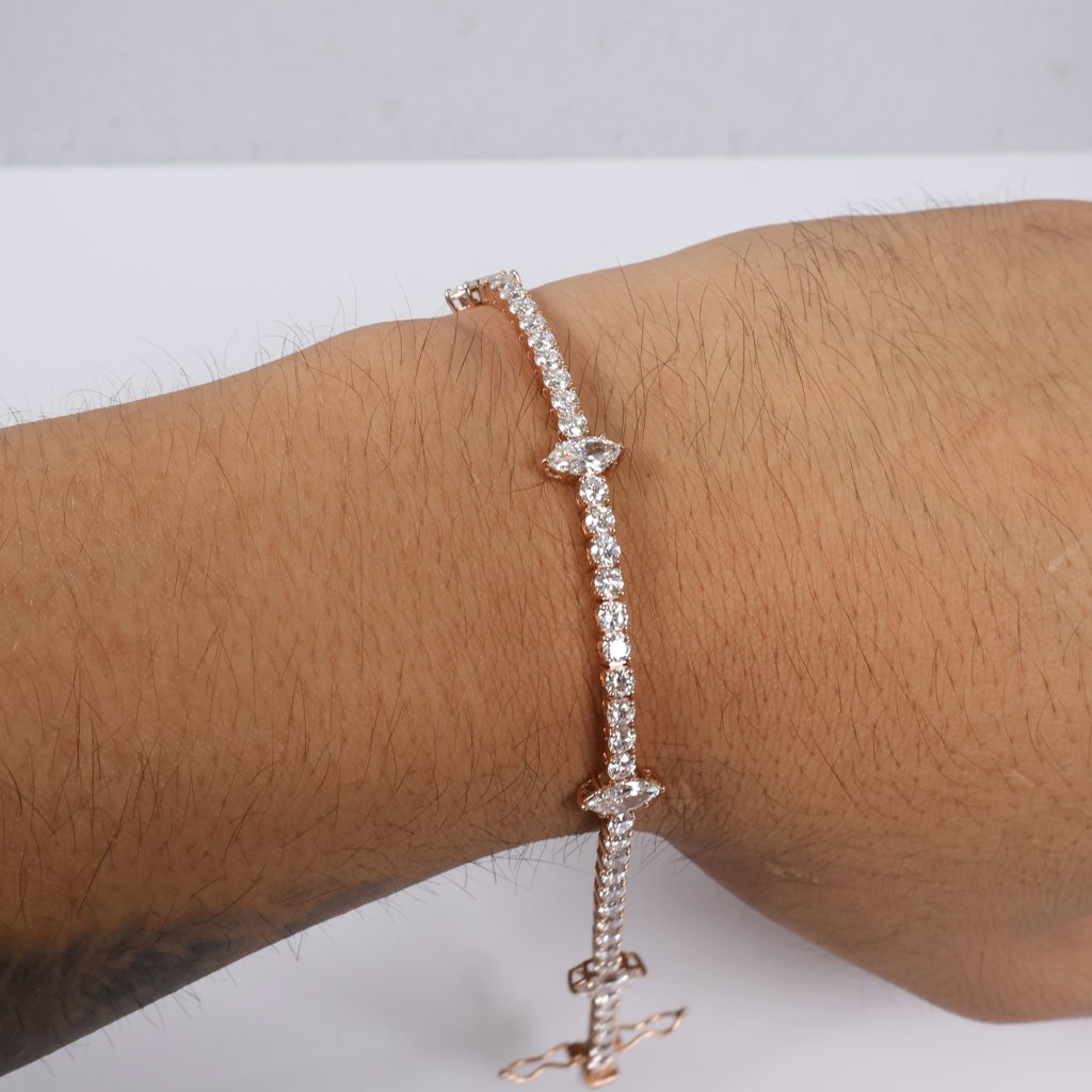 14K RG Lab Diamond Tennis - Marquise Cut Bracelet / 9.4gr / 3mm / 6.5in / 7.17Ct Lab / VS / F
