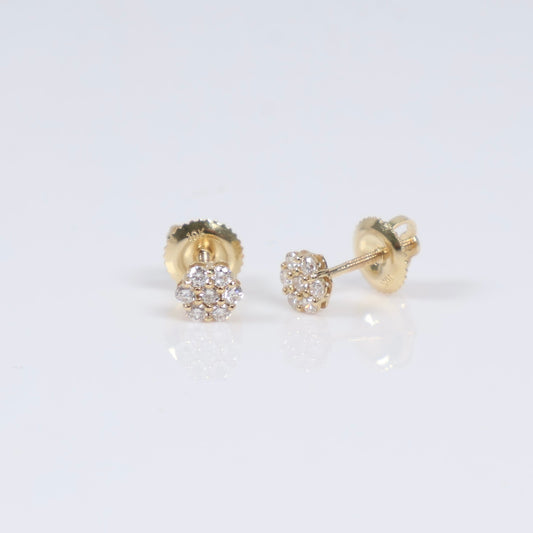 10K YG Lab Diamond Mini Flower Stud Earrings / 0.68gr / 4mm / 0.23 CTTW Lab VS / E-F