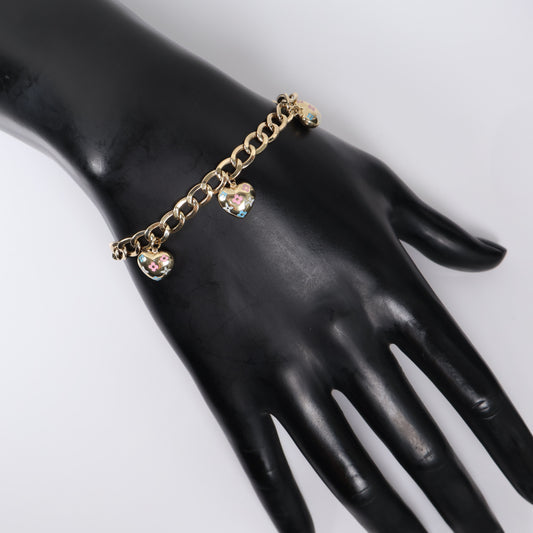 14K YG American Cuban Links With Hearts Bracelet / 11.1gr / 5.7mm / 7.5in /