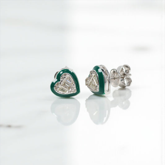 14K WG Diamond Heart Stud Earrings / 3gr / 8mm / D-0.40Ct
