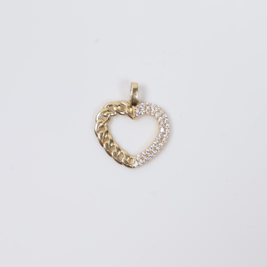 14K YG Heart Style Cuban Pendant / 1.3gr / 0.7in / White Zircons