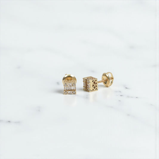 10K YG Diamond Square Fashion Stud Earrings / 1.41gr / 5mm / D-0.25Ct
