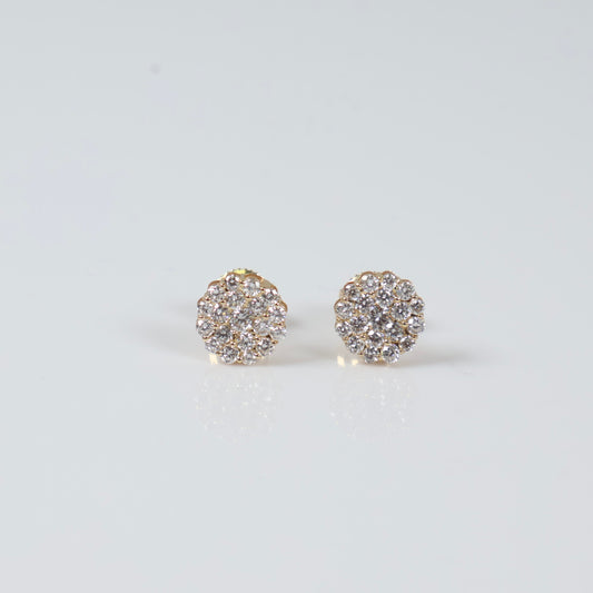 14K YG Lab Diamond Flower Stud Earrings / 1.4gr / 9mm / 0.97 CTTW Lab VS / E-F