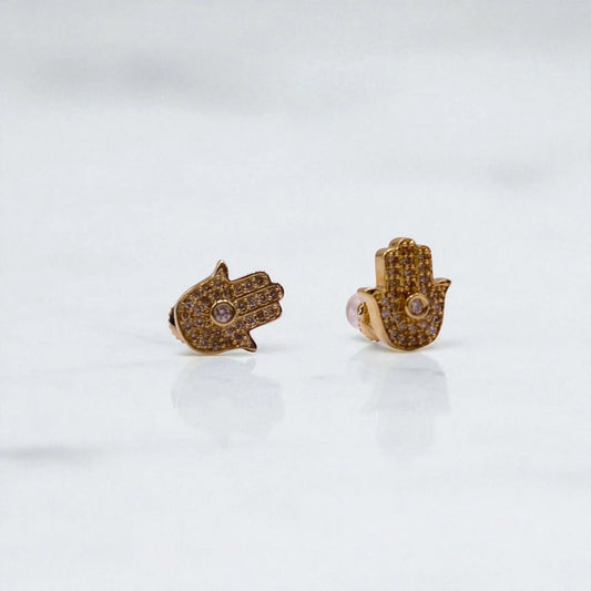 14K Yellow Gold Diamond Hand Stud Earrings 0.25Ct / 1.9gr