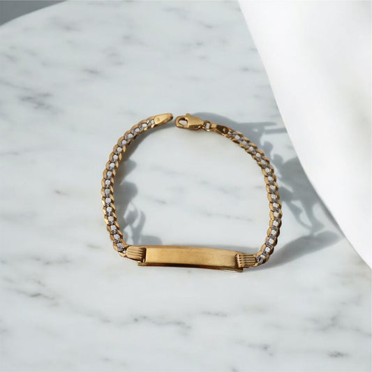 10K YG Baby  Diamond Cut American Cuban Name Plate Bracelet / 3.24gr / 3.6mm / 6in