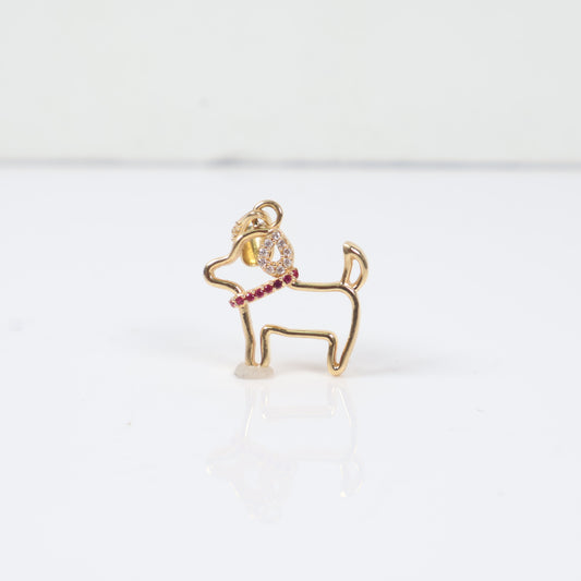 18K YG Dog Pendant / 3.43gr / 1in / Fucshia/Whie Zircons