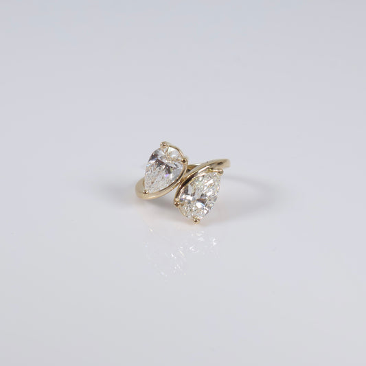 14K YG Lab Diamond Pear Cut Brilliant With Certificate Engagement Ring / 5gr / Sz 5.5 / 1.61Ct Lab Dia / E / VVS2