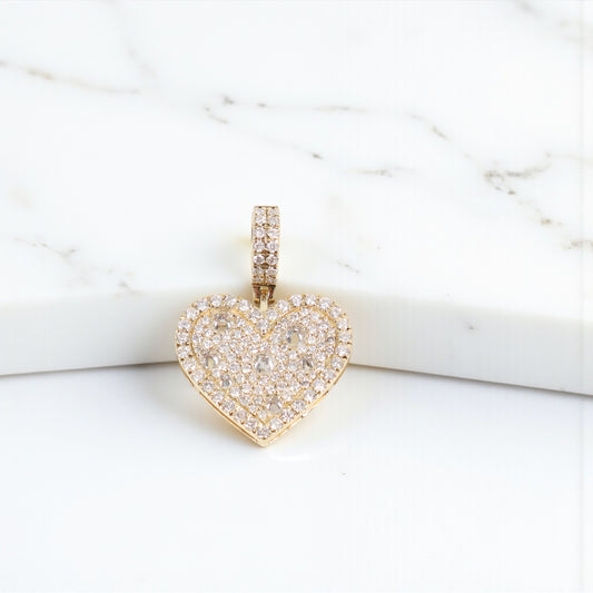 14K YG Reverse Diamond Heart Pendant / 3.17gr / 1in / D-1.50Ct