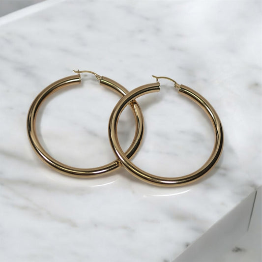 10K YG Fashion Hoop Earrings / 6.65gr / 2in