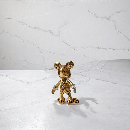 18K Yellow  Gold Articulate Mouse Pendant With Black/Fucshia/White Zircons / 6.1gr