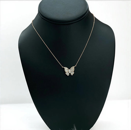 14K Rose - White Gold Diamond Butterfly Jewelry Set 0.49Ct / 2.9gr
