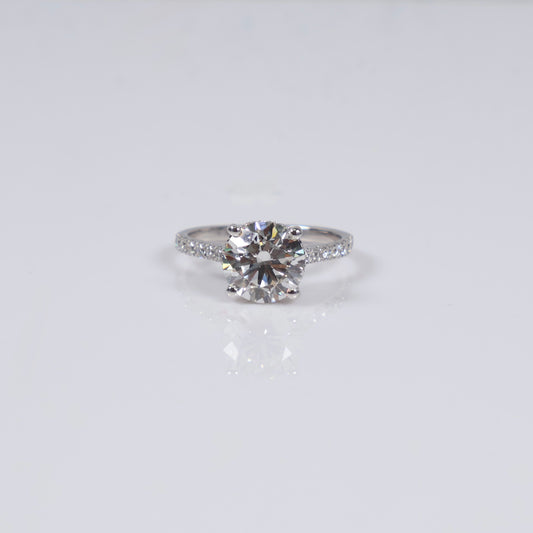 14K WG  Lab Diamond Duo Round Brilliant With Certificate Engagement Ring / 4.37gr / SZ 7 / 3.31 CTTW Lab VS / E-F