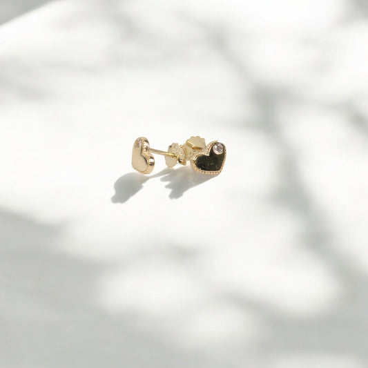 14K YG Fashion Heart Stud Earrings / 1gr / 7mm /