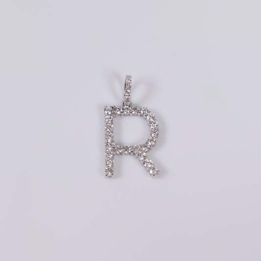 14K WG Lab Diamond Letter R Pendant / 1.27gr / 1in / 0.68 CTTW Lab VS / E-F