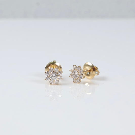 14K Yellow Gold Lab Diamond Flower Hoop Earrings 0.50Ct La Dia Vs / 0.84gr / 6mm