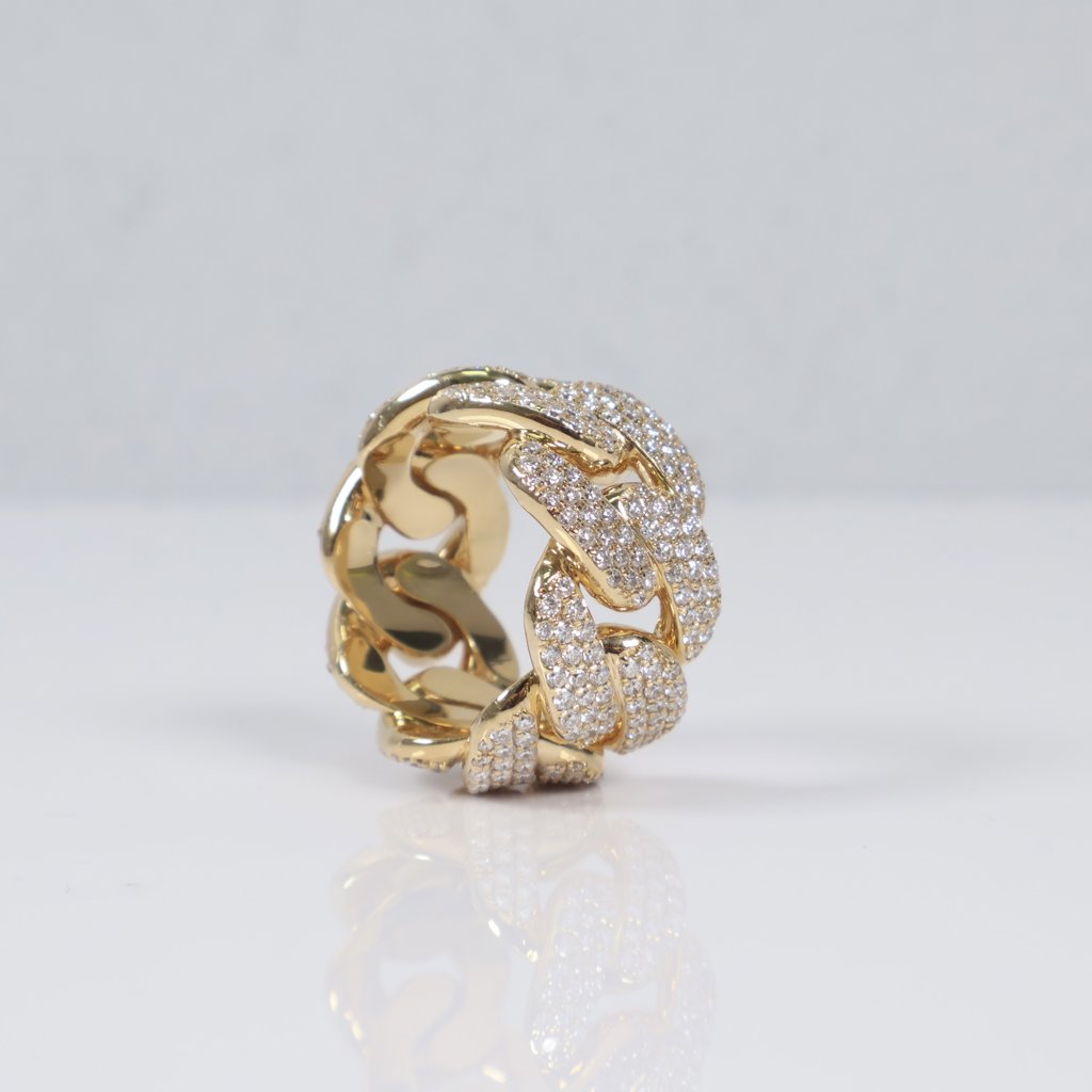 14K YG Lab Diamond Cuban Link Bustdown Ring / 26.6gr / Sz 8 3/4 / 5Ct Lab Dia
