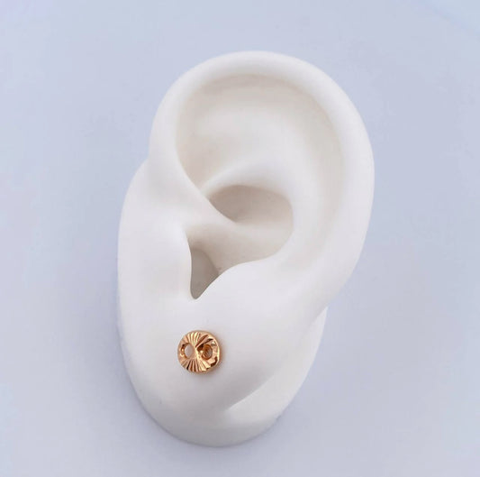 18K Rose Gold Gc Diamond Cut Stud Earrings / 0.71gr / 7mm
