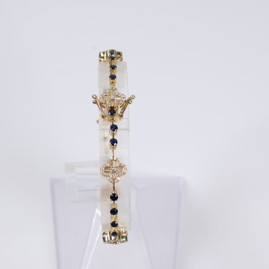14K YG Diamond Clovers With Sapphire Bracelet / 11.35gr / 2.6mm / 7in / 1.40Ct / VS2-SI / G-H / 2.02Ct Sap