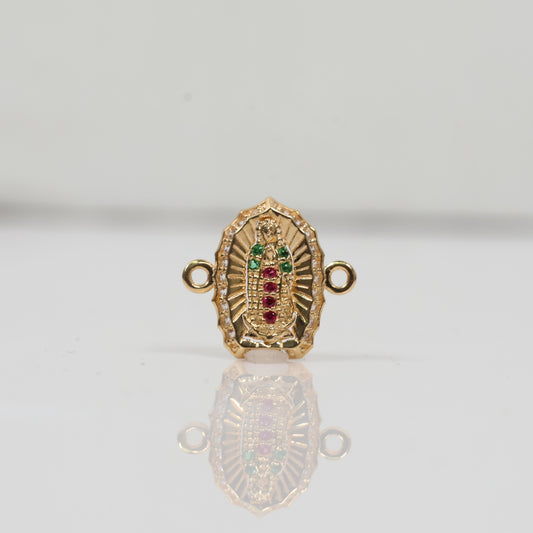 18K YG Virgin Of Guadalupe Ironwork / 1.15gr / 0.4in / Green-Fucshia-White Zircons