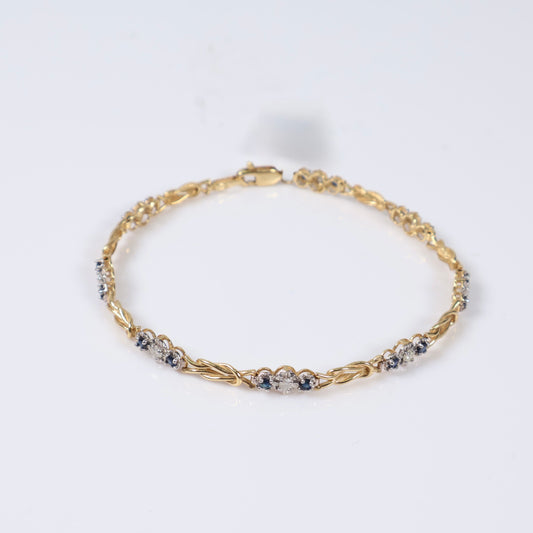 14K Yellow - White Gold Fashion Bracelet With Diamond / 4.8gr / 4.5mm / 7in