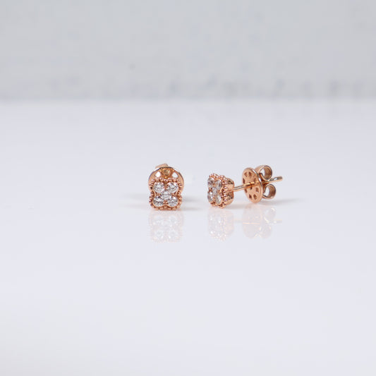 14K RG Diamond Flower Stud Earrings / 2.2 gr / 6mm / 0.25Ct Dia
