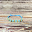 18K Yellow Gold Tejida Fashion Aquamarine Stones-Diamond Cut Balls Bracelet Adjustable / 1.76gr