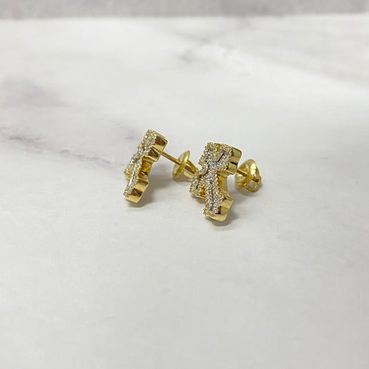 10K YG Diamond  Cross Stud Earrings / 3.75gr / 17mm / 0.45Ct Dia
