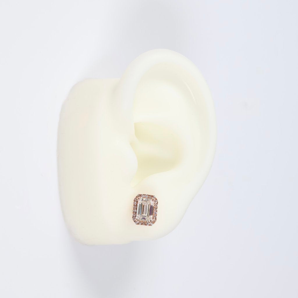 14K RG Lab Diamond Emerald Cut Stud Earrings / 2.45gr / 9mm / 2.50Ct / VS / F