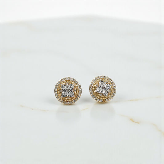 10K YG Diamond Circle-Clover Fashion Stud Earrings / 2.4gr / 10mm / D-0.40Ct