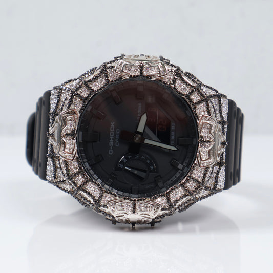 G-Shock Silver Round Moissanite Black Stone With Black Spider Animal Designer Bezel  Watch /  /  / RP 5 1/2Cttw