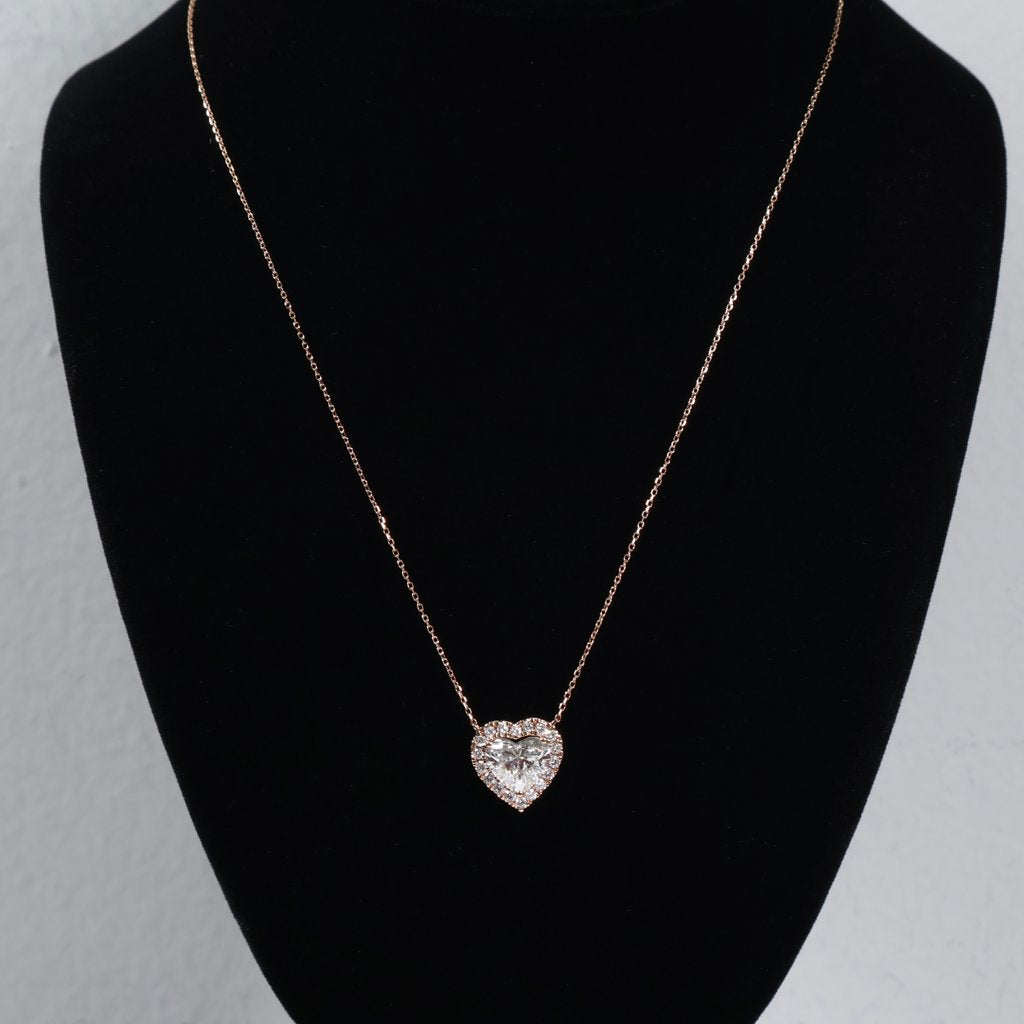 14K RG Lab Diamond Heart Set Jewelry / 3.08gr / 1mm / 18in / 3.50Ct Lab / VS / F