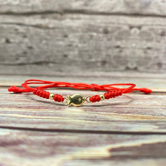 18K Yellow Gold Tejida Baby Fish-Smooth Balls Bracelet Adjustable / 0.4gr