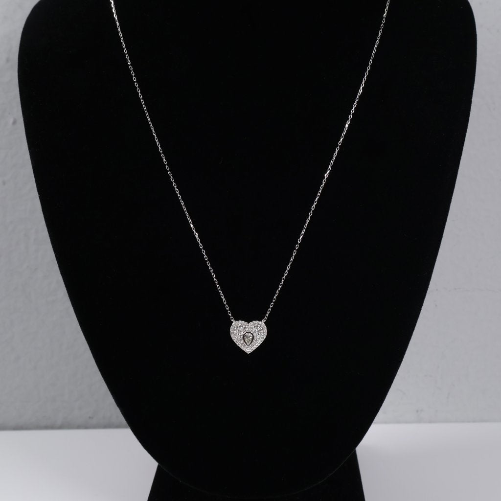 14K WG Diamond Heart Set Jewelry / 2.37gr / 1mm / 18in / 0.50Ct / VS2-SI / G-H