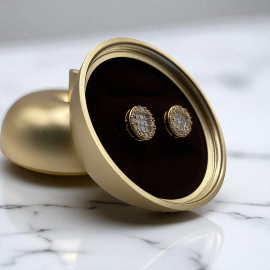 14K Yellow Gold Diamond Circle Stud Earrings 1.53Ct / 3.2gr
