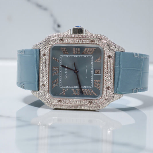 Cartier Santos Light Blue Bustdown XL Watch