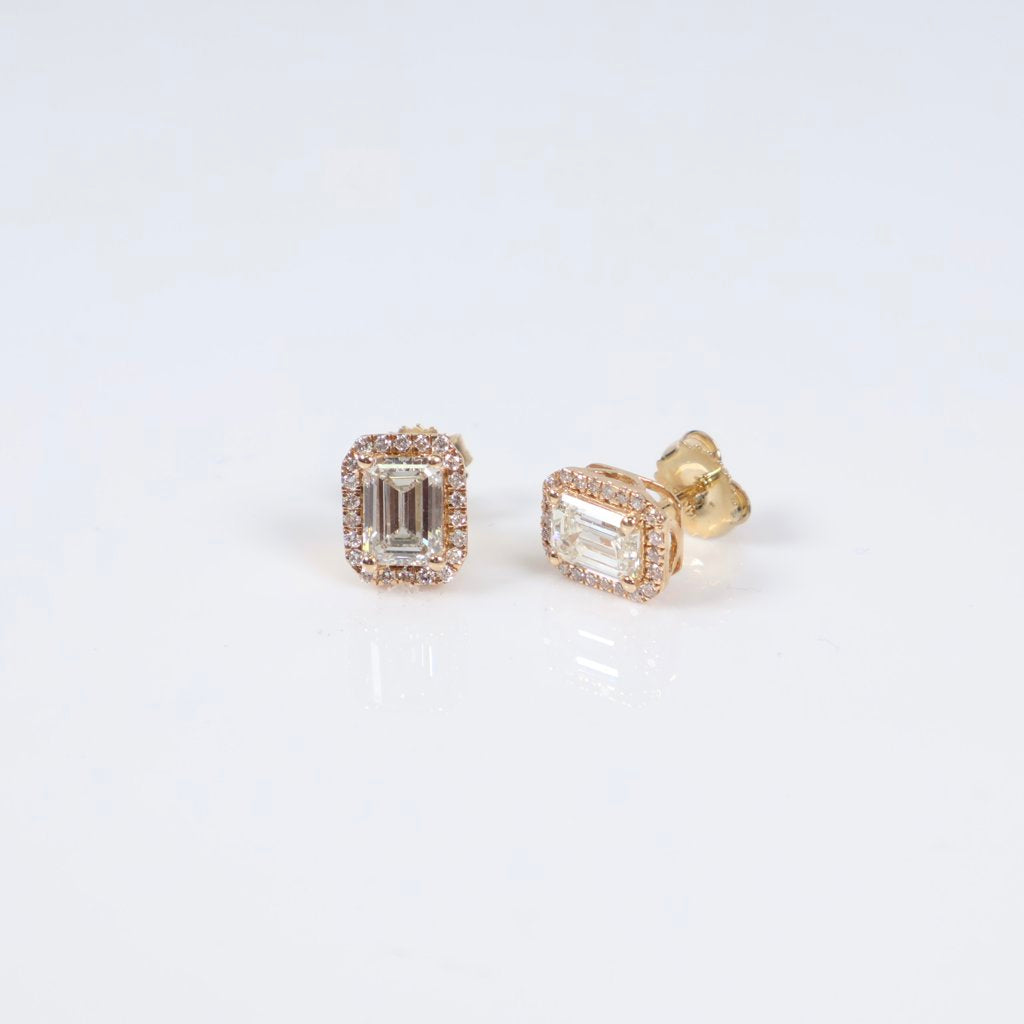 14K YG Lab Diamond Emerald Cut Stud Earrings / 2.5gr / 10mm / 2.50Ct Lab / VS / F
