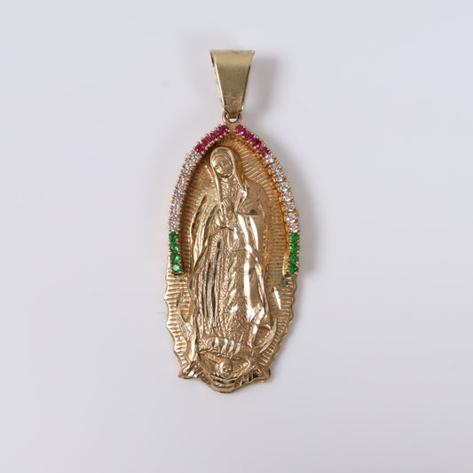 Virgen De Guadalupe Pendant 14K Yellow Gold Colors Zirconia / 17.6gr